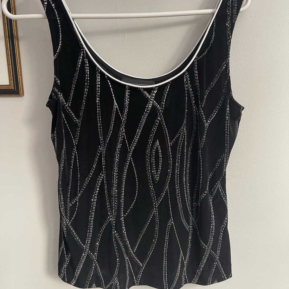 ALEX EVENINGS Sequined Glitzy Glam Black Scoop Tank Top Medium